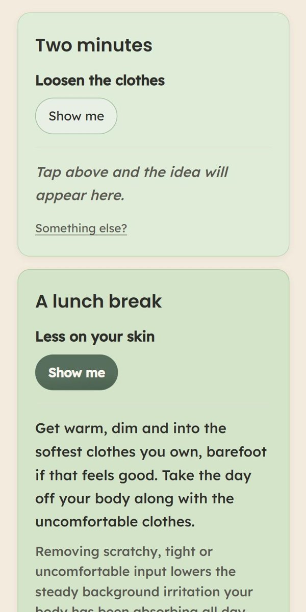 Burnout Buddy rest ideas sized for two minutes, a lunch break or an hour or more